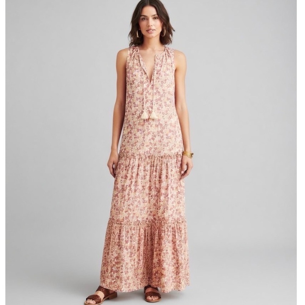 Faherty Mira Sleeveless Maxi Dress Figueroa Floral Coastal NWT Large Tiered Boho